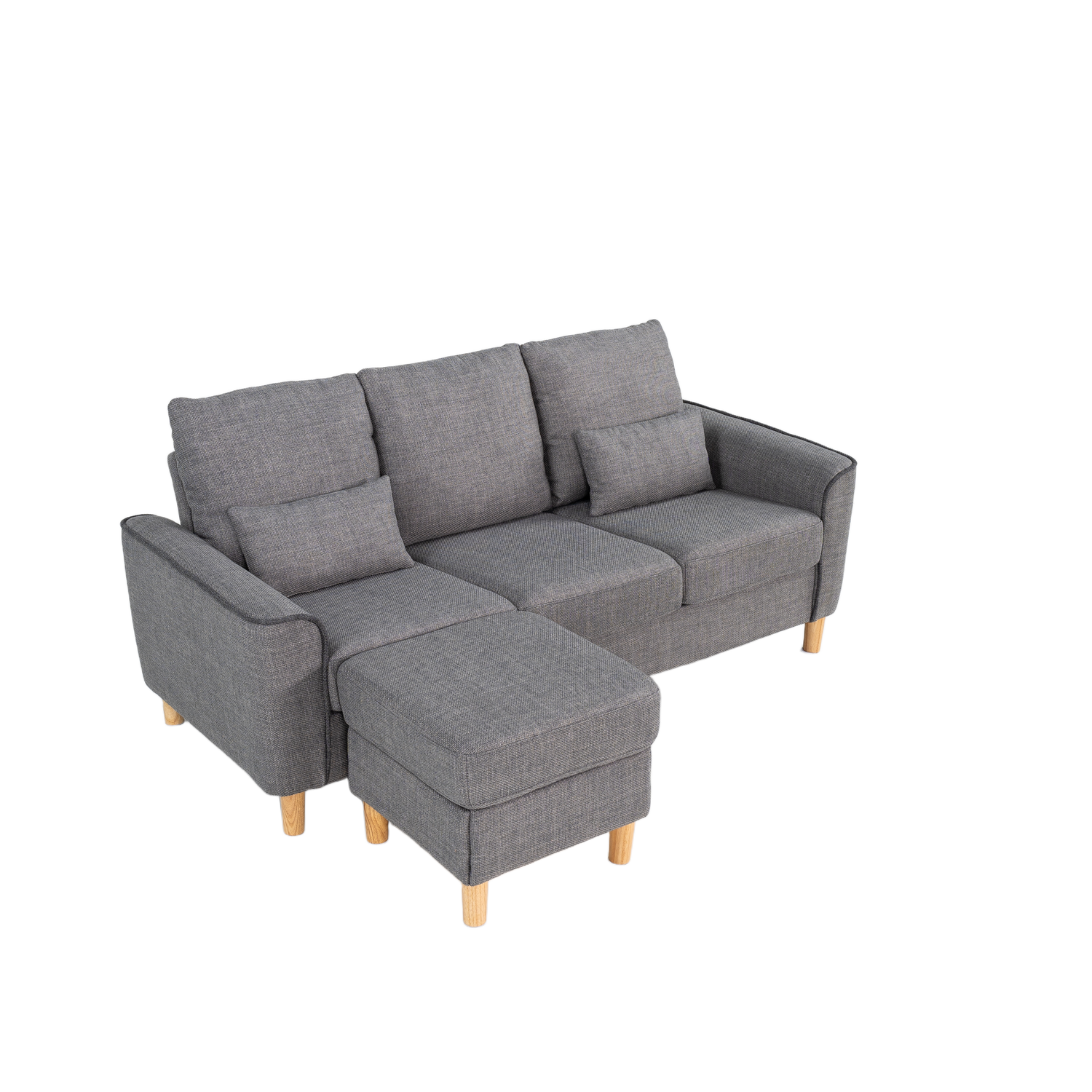 Hroth 3 Seater Sofas,Fabric Modular Sofa with Thick Cushions, 2 Pillows and Storage Ottoman, Comfortable and Durable Sectional Couch for Living Room, Bedroom, Office,Light Grey