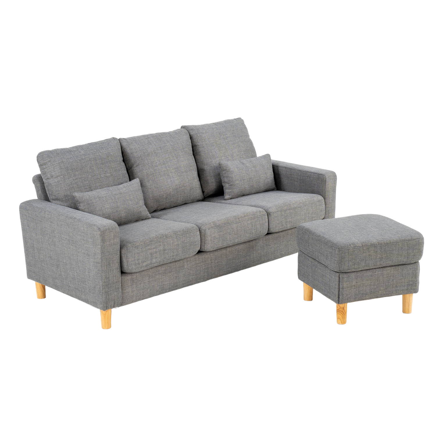 Hroth 3 Seater Sofas, Fabric Sectional Sofa with Storage Ottoman and 2 Pillows, Thick Cushions, High Weight Capacity, L Shape Recliner Settee for Living Room, Bedroom, Office, Light Grey