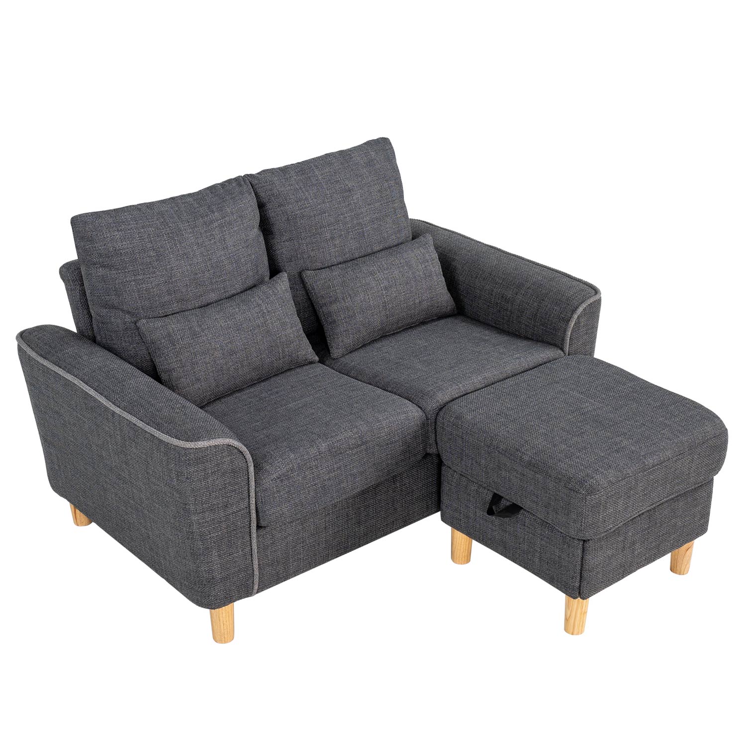 Hroth 2 Seater Sofa,Modular Sofa with Ottoman for Storage,Thickened Fabric Small Sofa, Corner Sofa Suitable for Apartments,Living Rooms and Bedrooms,Dark Grey