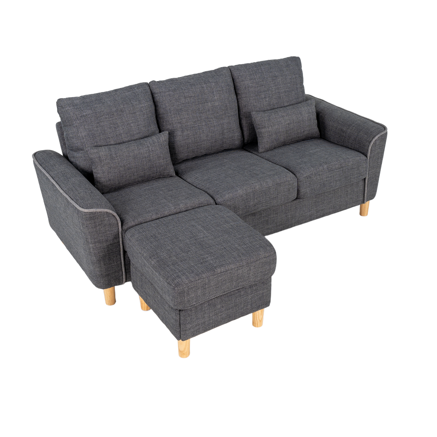 Hroth 3 Seater Sofas,Comfortable Fabric Sofa with Thick Cushions and 2 Pillows, Durable Couch for Living Room, Bedroom, Guest Room, Apartment, Self Assembly,Dark Grey