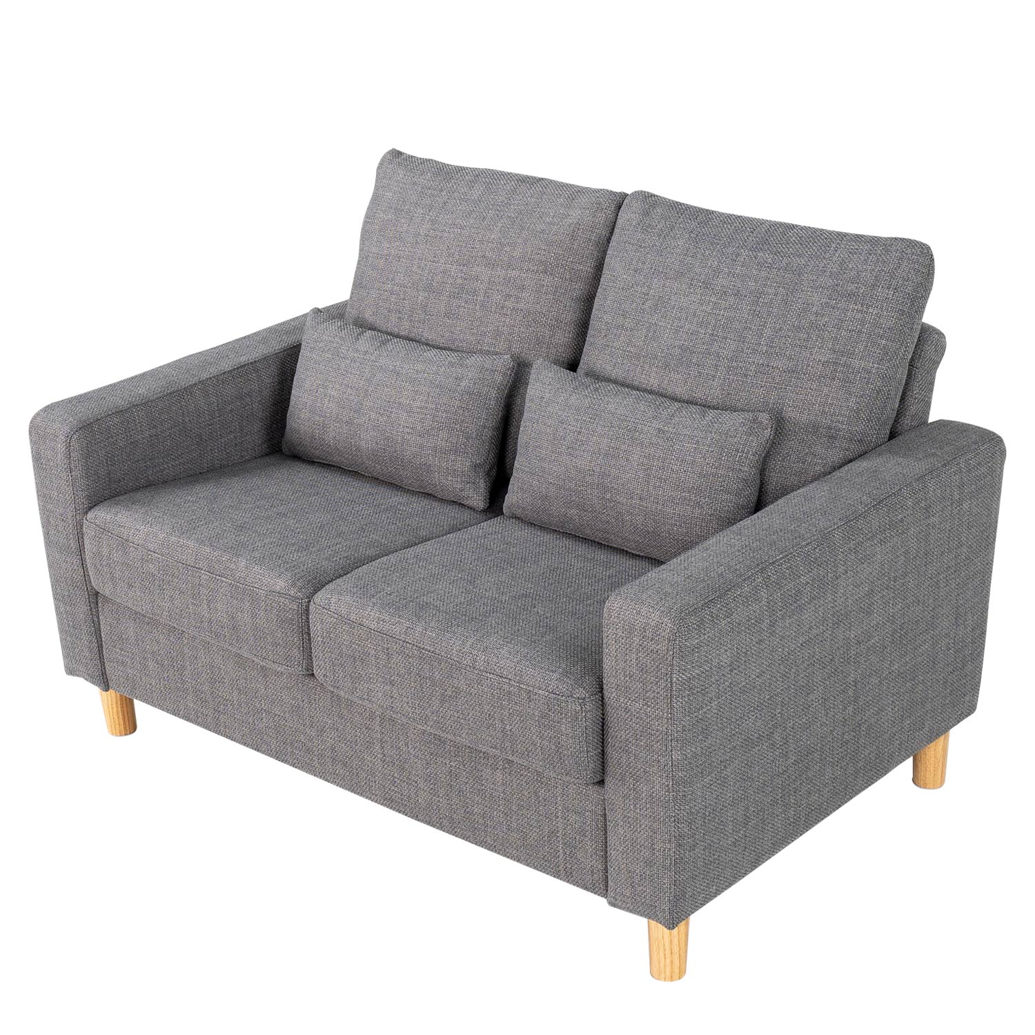 Hroth 2 Seater Sofa,Comfortable Fabric Small Sofa with Thick Cushions and 2 Pillows, Durable Couch with High Weight Capacity,Easy Assembly Sofa for Living Room, Bedroom, Office, Light Grey