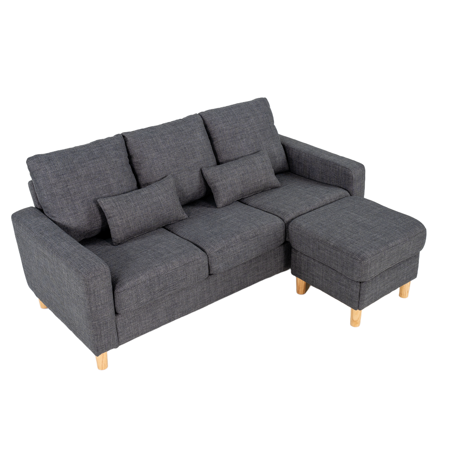 Hroth 3 Seater Sofas, Fabric Sectional Sofa with Storage Ottoman and 2 Pillows, Thick Cushions, High Weight Capacity, L Shape Recliner Settee for Living Room, Bedroom, Office, Dark Grey