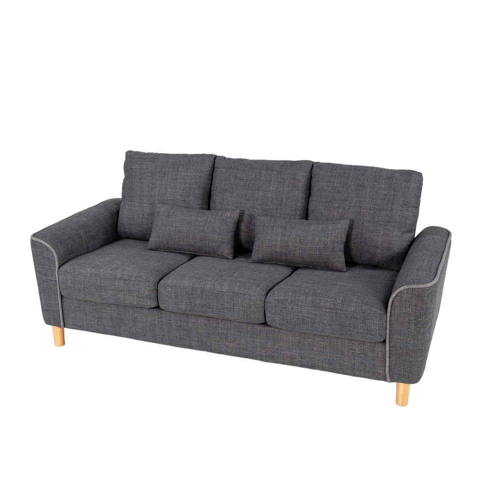 Hroth 3 Seater Sofas,Comfortable Fabric Sofa with Thick Cushions and 2 Pillows, Durable Couch for Living Room, Bedroom, Guest Room, Apartment, Self Assembly,Dark Grey