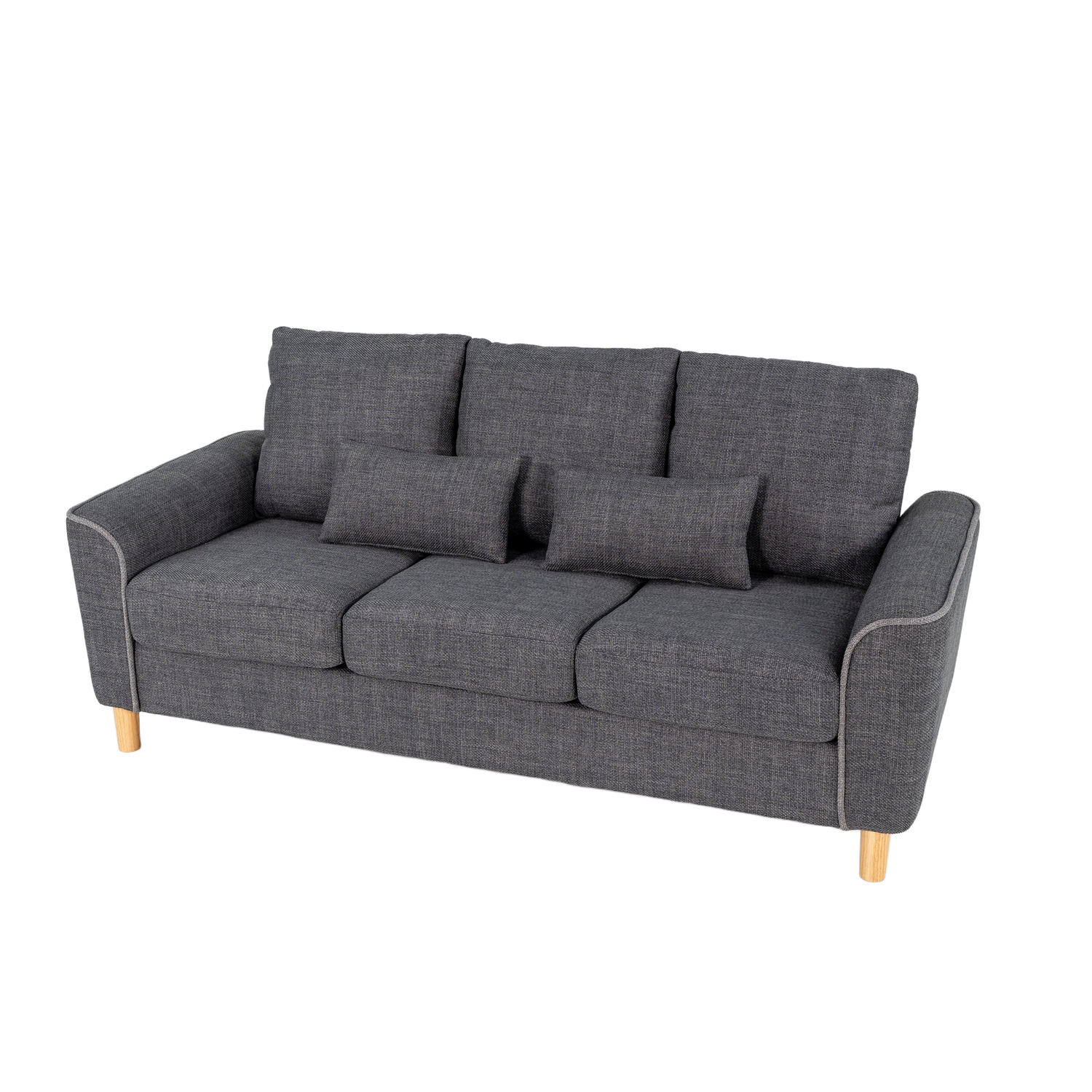 Hroth 3 Seater Sofas,Comfortable Fabric Sofa with Thick Cushions and 2 Pillows, Durable Couch for Living Room, Bedroom, Guest Room, Apartment, Self Assembly,Dark Grey