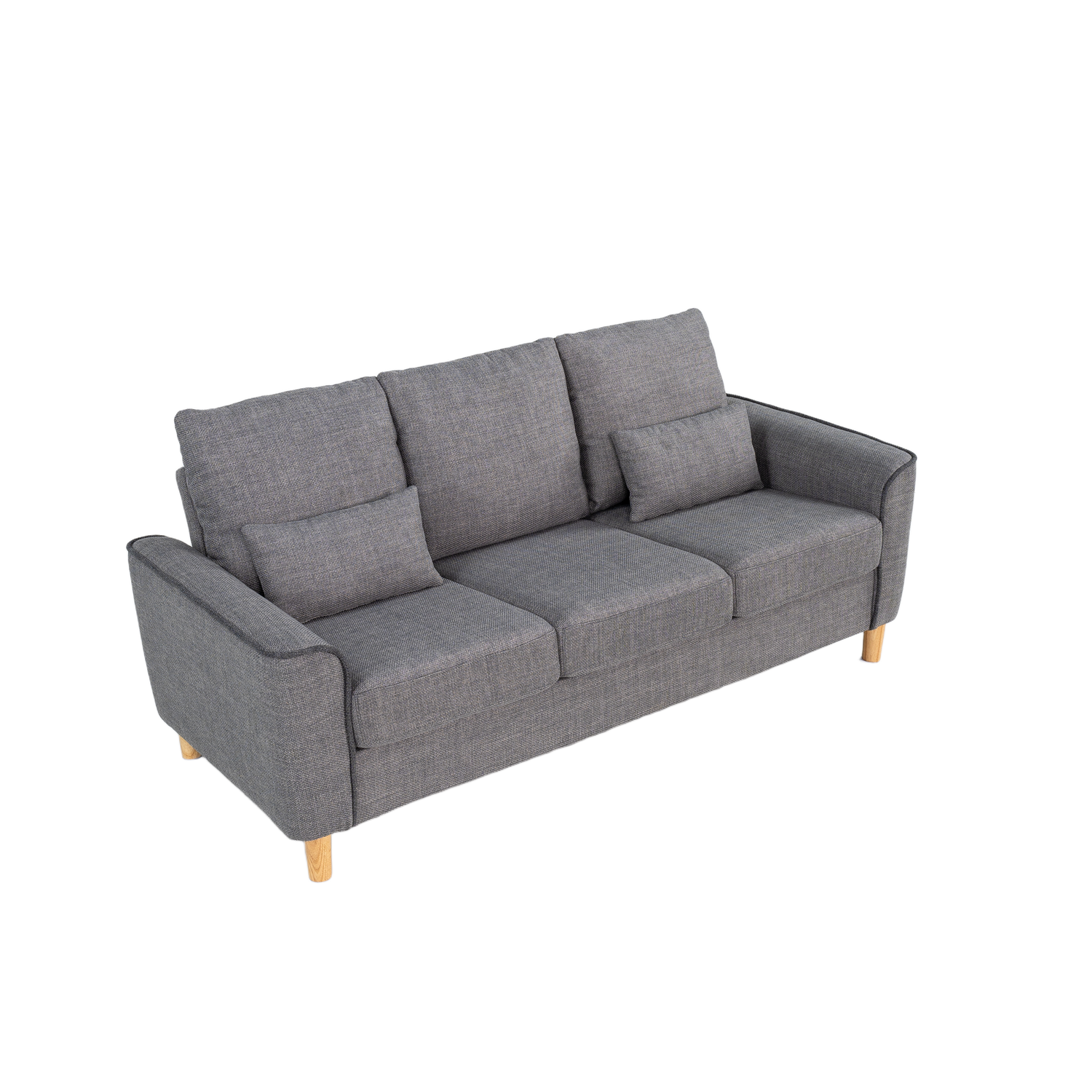 Hroth 3 Seater Sofas,Comfortable Fabric Sofa with Thick Cushions and 2 Pillows, Durable Couch for Living Room, Bedroom, Guest Room, Apartment, Self Assembly,Light Grey