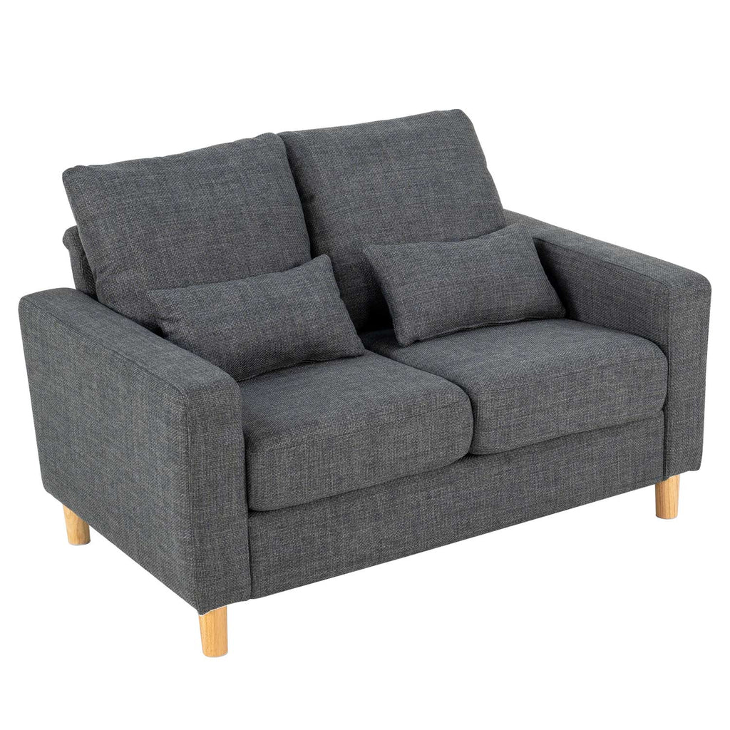 Hroth 2 Seater Sofa,Comfortable Fabric Small Sofa with Thick Cushions and 2 Pillows, Durable Couch with High Weight Capacity,Easy Assembly Sofa for Living Room, Bedroom, Office, Dark Grey