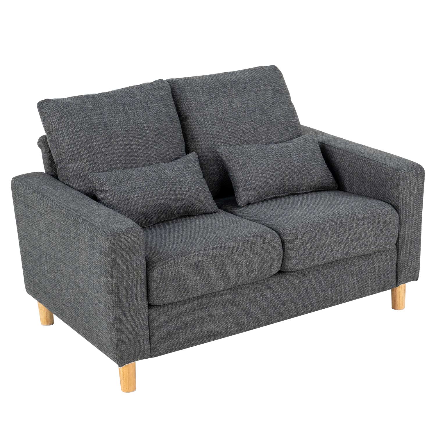 Hroth 2 Seater Sofa,Comfortable Fabric Small Sofa with Thick Cushions and 2 Pillows, Durable Couch with High Weight Capacity,Easy Assembly Sofa for Living Room, Bedroom, Office, Dark Grey