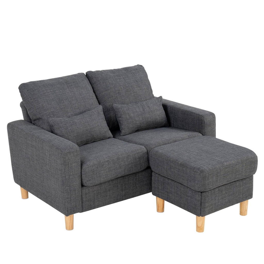 Hroth 2 Seater Sofa with Ottoman,Grey Fabric Sofa with Thickened Cushions, 2 Pillows,Durable L Shape Loveseat for Living Room, Bedroom, Office, Dark Grey
