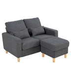 Hroth 2 Seater Sofa with Ottoman,Grey Fabric Sofa with Thickened Cushions, 2 Pillows,Durable L Shape Loveseat for Living Room, Bedroom, Office, Dark Grey