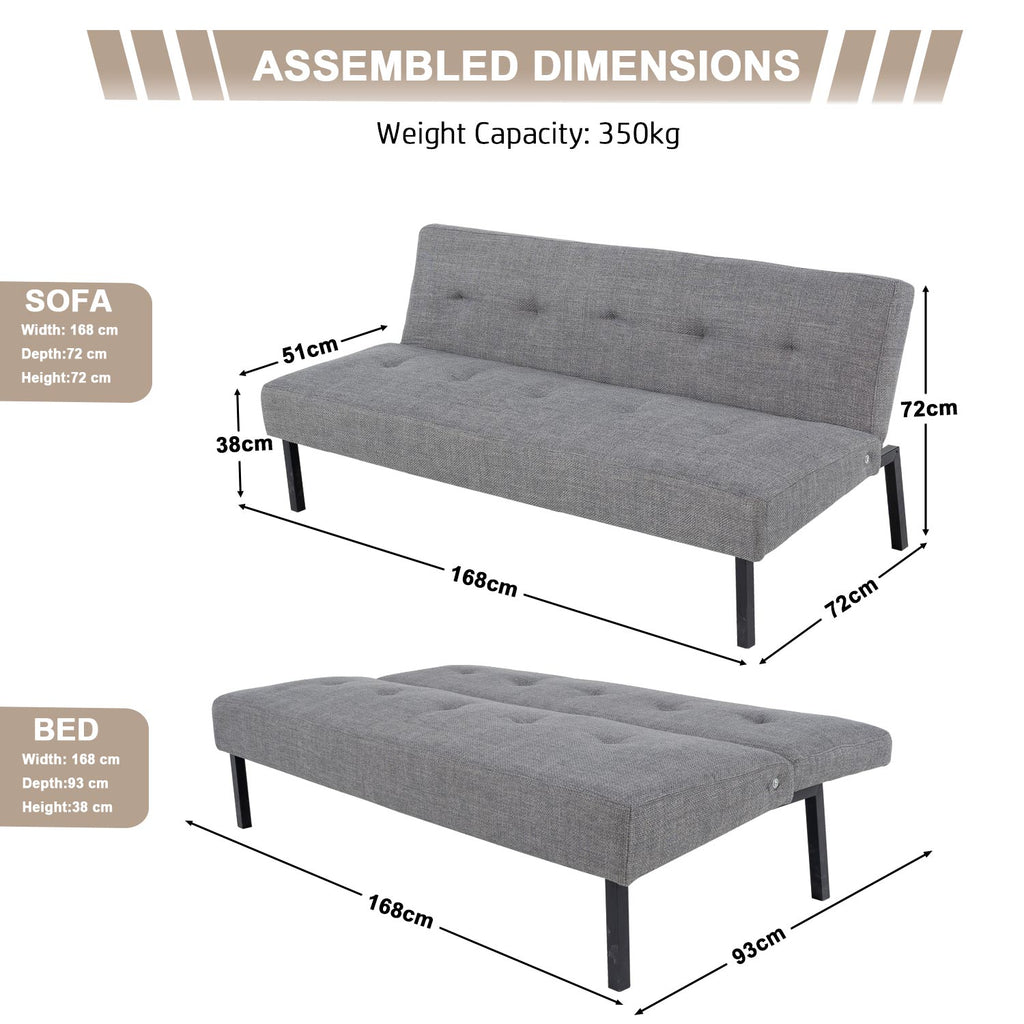 Hroth 3 Seater Futon Sofa Bed,5 Adjustable Backrest Angles, Convertible Bed Settee, Sofa 3 Seater Suitable for Living Rooms, Bedrooms and Apartments,Easy-to-Assemble Foldable Sofa (Light Grey)