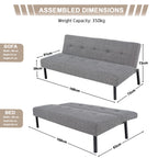 Hroth 3 Seater Futon Sofa Bed,5 Adjustable Backrest Angles, Convertible Bed Settee, Sofa 3 Seater Suitable for Living Rooms, Bedrooms and Apartments,Easy-to-Assemble Foldable Sofa (Light Grey)