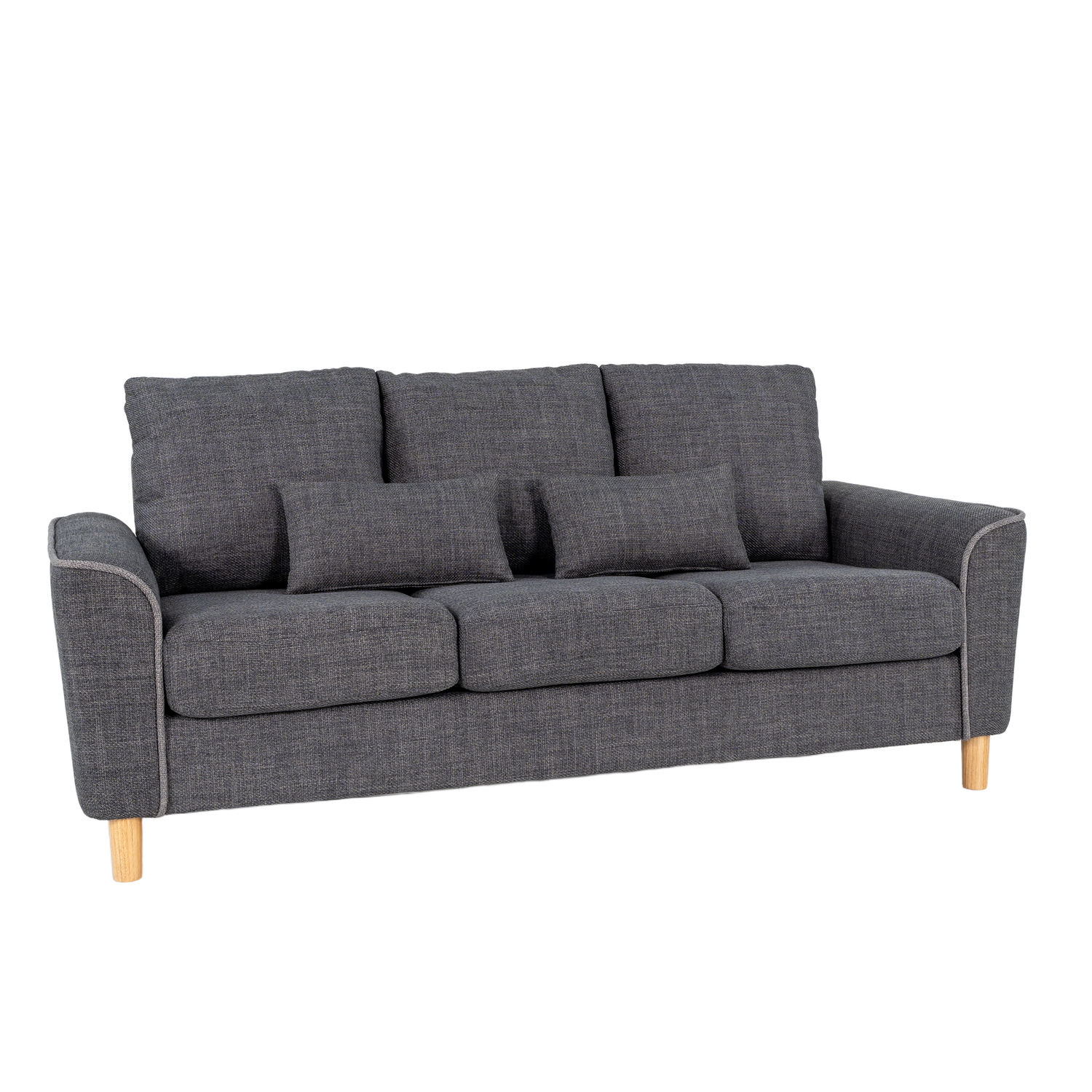 Hroth 3 Seater Sofas,Comfortable Fabric Sofa with Thick Cushions and 2 Pillows, Durable Couch for Living Room, Bedroom, Guest Room, Apartment, Self Assembly,Dark Grey