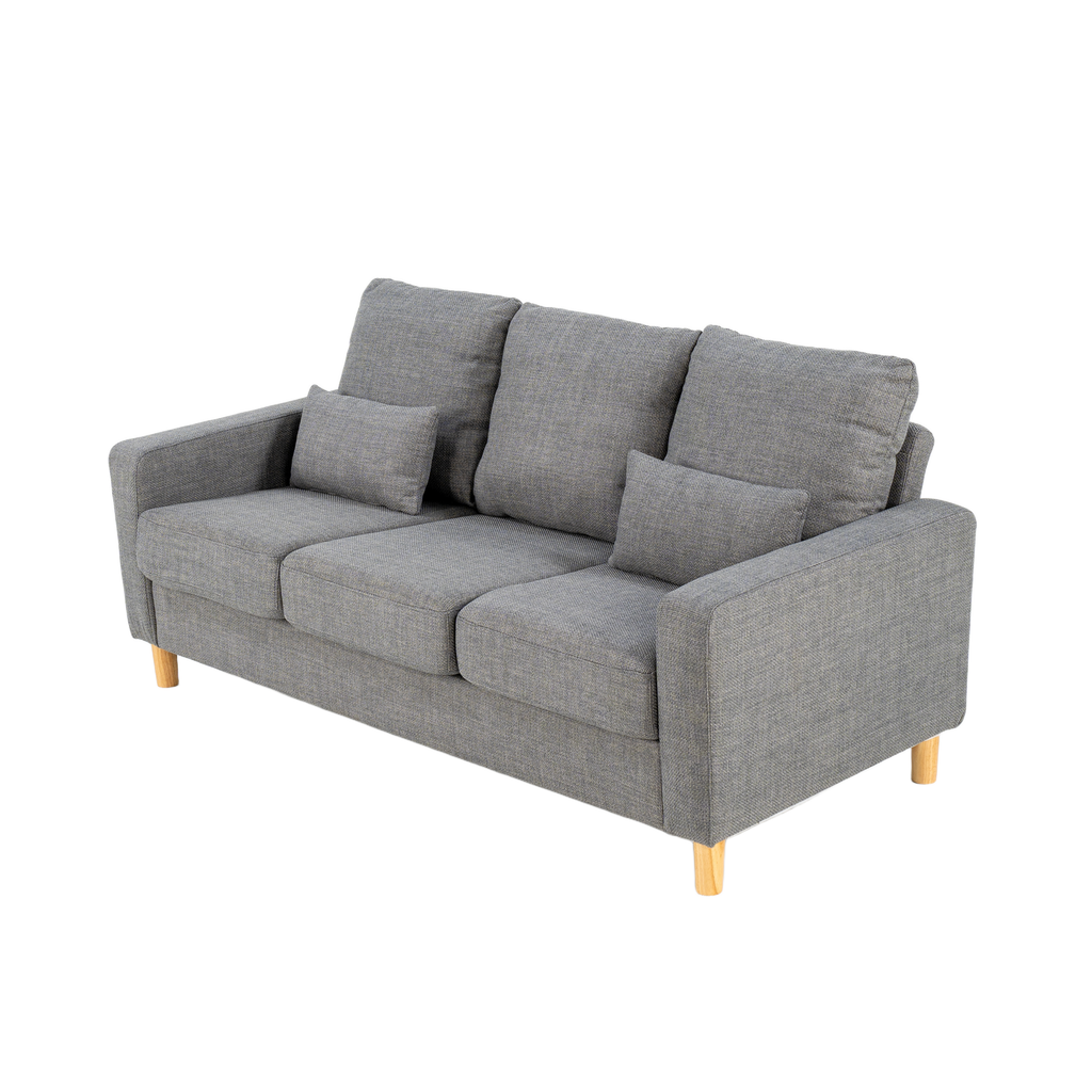 Hroth 3 Seater Sofas，Comfortable Fabric Sofa with Thick Cushions and 2 Pillows, Durable and Space Saving Settee for Living Room, Bedroom, Guest Room, Office, Light Grey