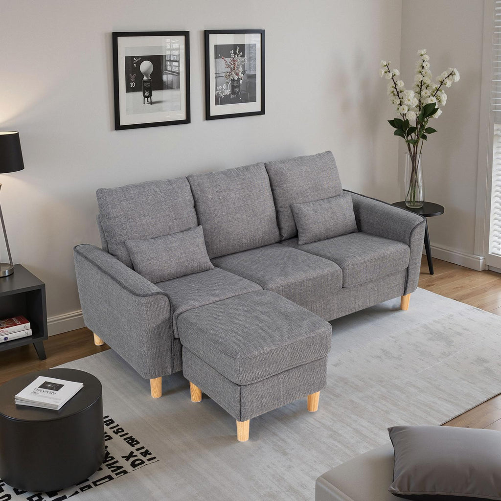 Hroth 3 Seater Sofas,Fabric Modular Sofa with Thick Cushions, 2 Pillows and Storage Ottoman, Comfortable and Durable Sectional Couch for Living Room, Bedroom, Office,Light Grey