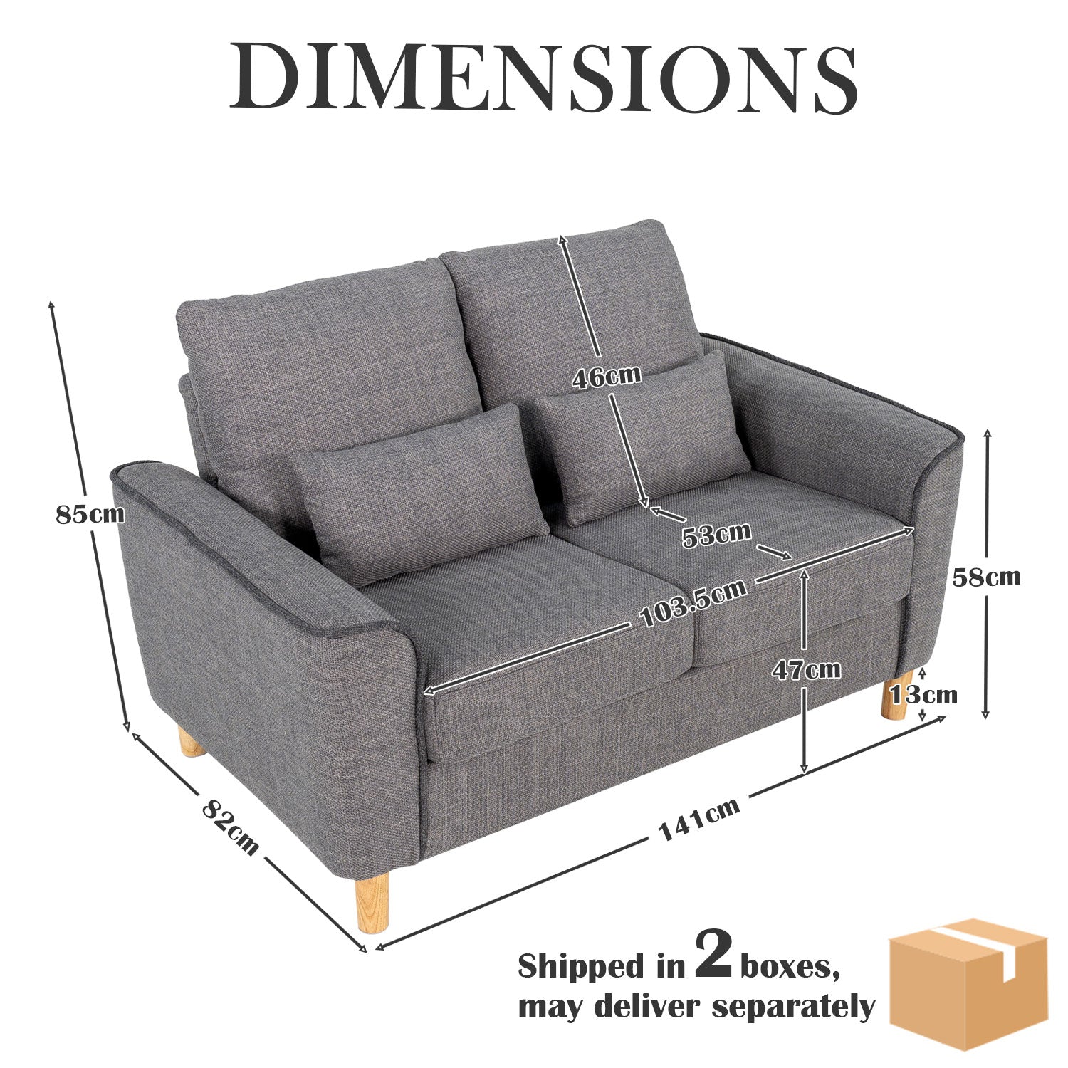 Hroth Fabric 2seater Sofa with 2 Pillows,Soft and Highly Elastic Loveseat Sofa,2 Seater Couch Suitable for Living Rooms, Bedrooms and Apartments,Light Grey