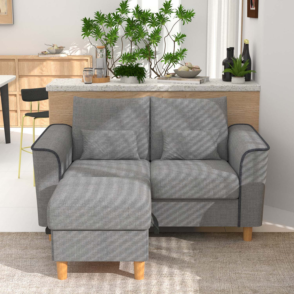 Hroth Storage Sofa with Ottoman,Thickened Fabric Sofa, 2 Seater Couch Suitable for Apartments,Living Rooms and Bedrooms,Light Grey