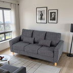 Hroth 3 Seater Sofas, Comfortable Fabric Sofa with Thick Cushions and 2 Pillows, Durable and Space Saving Settee for Living Room, Bedroom, Guest Room, Office, Dark Grey