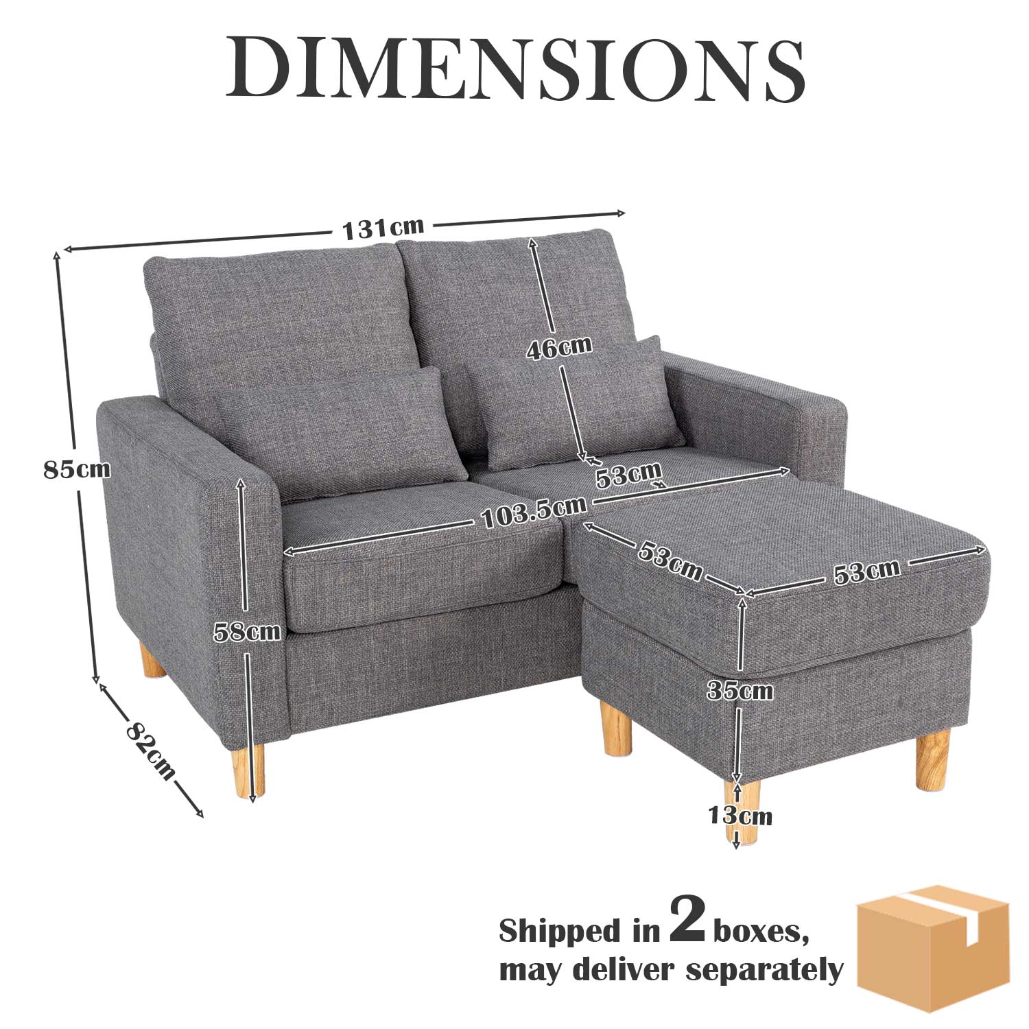 Hroth 2 Seater Sectional Sofa,Fabric Recliner Couch with Adjustable Storage Ottoman, Soft Cushions, 2 Pillows,Durable L Shape Loveseat for Living Room, Bedroom, Office,Light Grey