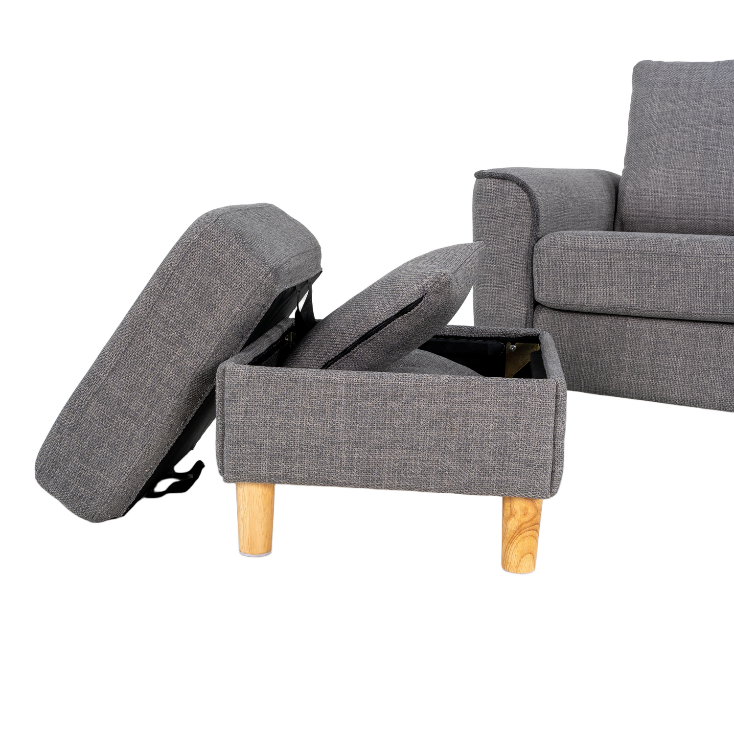 Hroth 3 Seater Sofas,Fabric Modular Sofa with Thick Cushions, 2 Pillows and Storage Ottoman, Comfortable and Durable Sectional Couch for Living Room, Bedroom, Office,Light Grey
