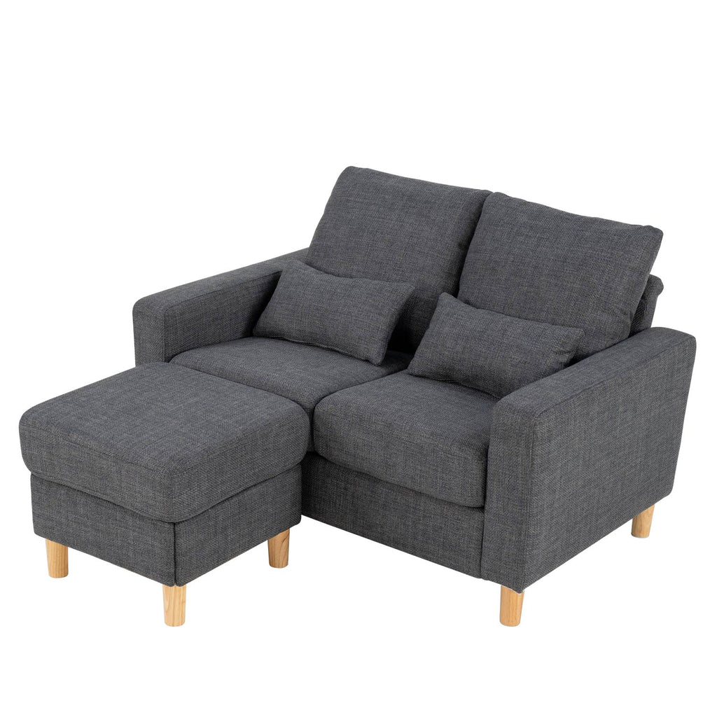 Hroth 2 Seater Sofa with Ottoman,Grey Fabric Sofa with Thickened Cushions, 2 Pillows,Durable L Shape Loveseat for Living Room, Bedroom, Office, Dark Grey