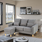 Hroth 3 Seater Sofas, Fabric Sectional Sofa with Storage Ottoman and 2 Pillows, Thick Cushions, High Weight Capacity, L Shape Recliner Settee for Living Room, Bedroom, Office, Light Grey