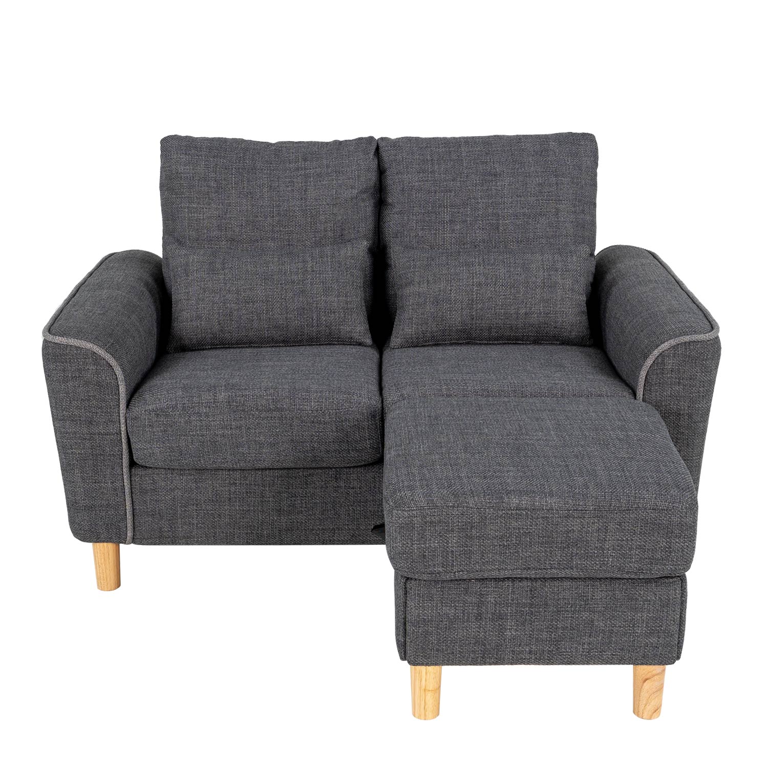 Hroth 2 Seater Sofa,Modular Sofa with Ottoman for Storage,Thickened Fabric Small Sofa, Corner Sofa Suitable for Apartments,Living Rooms and Bedrooms,Dark Grey