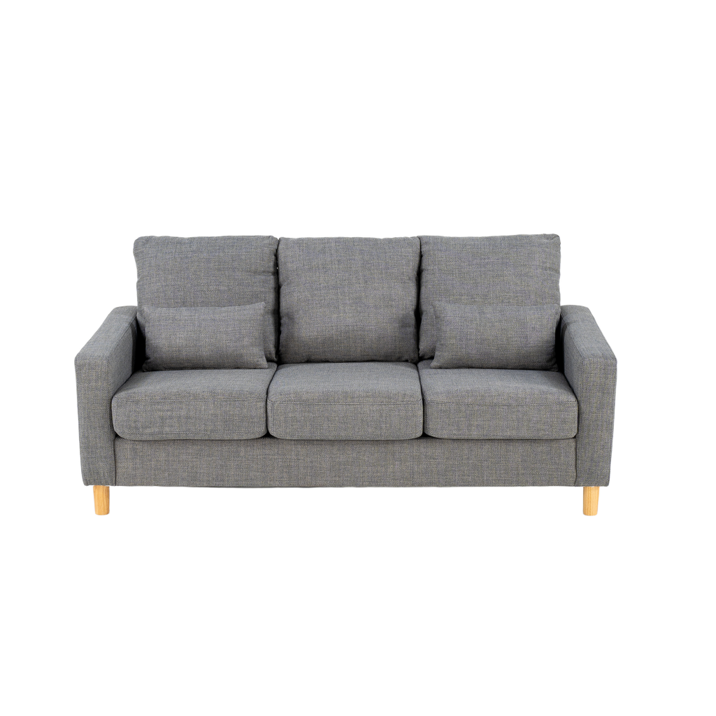 Hroth 3 Seater Sofas，Comfortable Fabric Sofa with Thick Cushions and 2 Pillows, Durable and Space Saving Settee for Living Room, Bedroom, Guest Room, Office, Light Grey