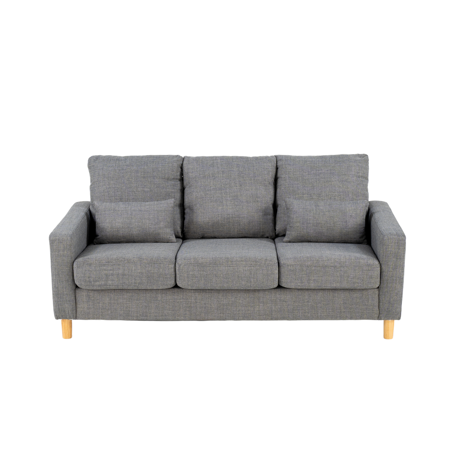 Hroth 3 Seater Sofas，Comfortable Fabric Sofa with Thick Cushions and 2 Pillows, Durable and Space Saving Settee for Living Room, Bedroom, Guest Room, Office, Light Grey