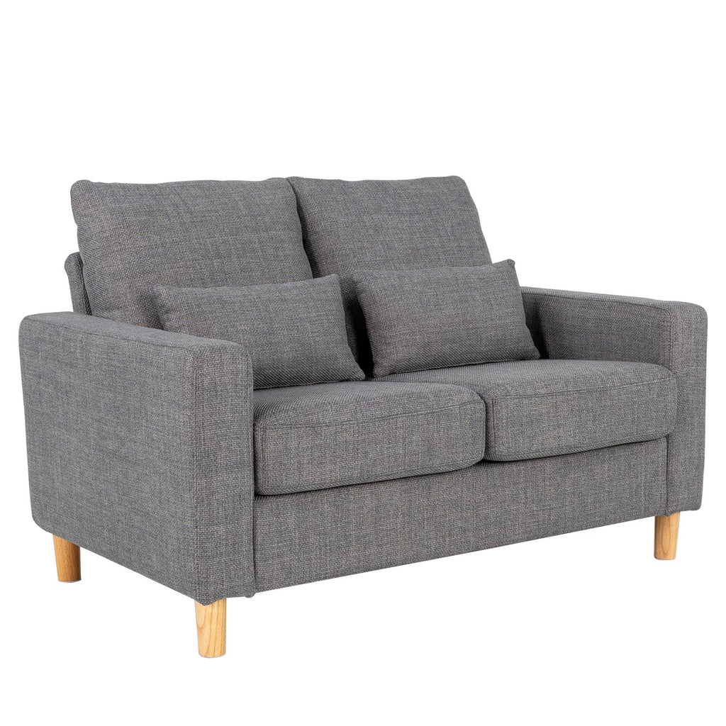 Hroth 2 Seater Sofa,Comfortable Fabric Small Sofa with Thick Cushions and 2 Pillows, Durable Couch with High Weight Capacity,Easy Assembly Sofa for Living Room, Bedroom, Office, Light Grey