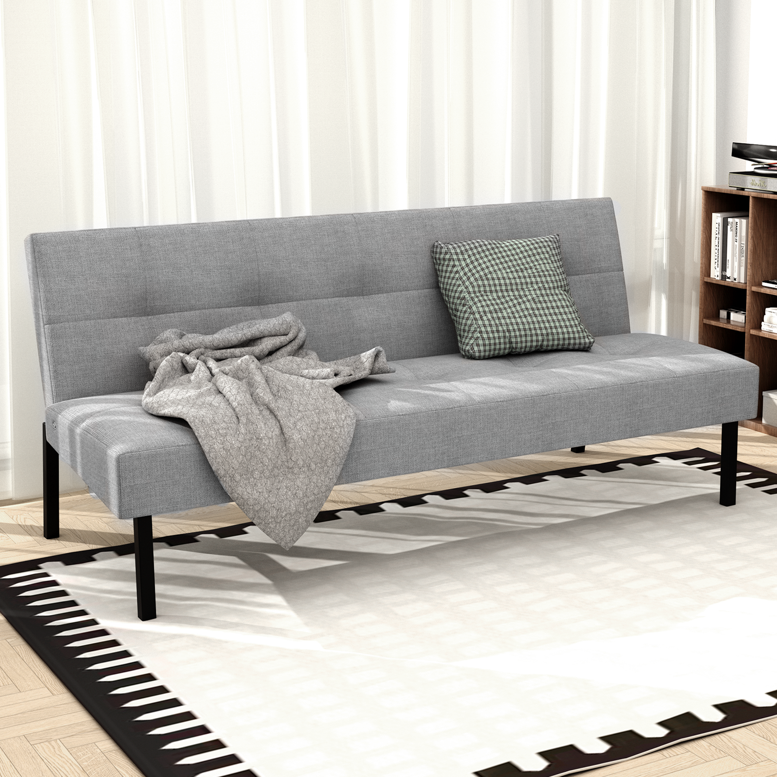 Hroth 3 Seater Futon Sofa Bed,5 Adjustable Backrest Angles, Convertible Bed Settee, Sofa 3 Seater Suitable for Living Rooms, Bedrooms and Apartments,Easy-to-Assemble Foldable Sofa (Light Grey)