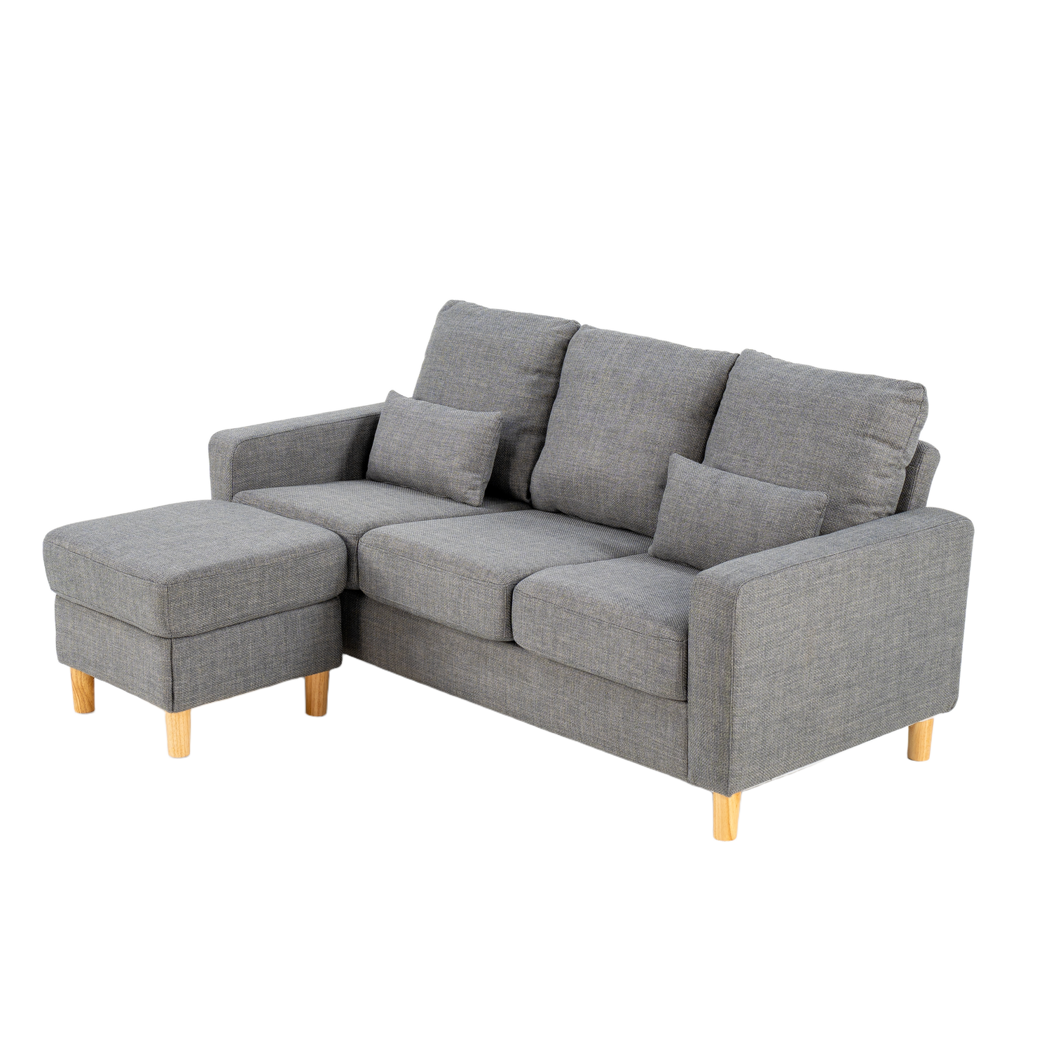 Hroth 3 Seater Sofas, Fabric Sectional Sofa with Storage Ottoman and 2 Pillows, Thick Cushions, High Weight Capacity, L Shape Recliner Settee for Living Room, Bedroom, Office, Light Grey