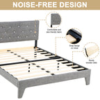 Hroth 4ft6 Headboard Double Bed – Upholstered Bed Frame with Sturdy Wooden Slat Support, Grey Bed Metal Frame, Easy Assembly,Ideal for Compact Space,Light Grey