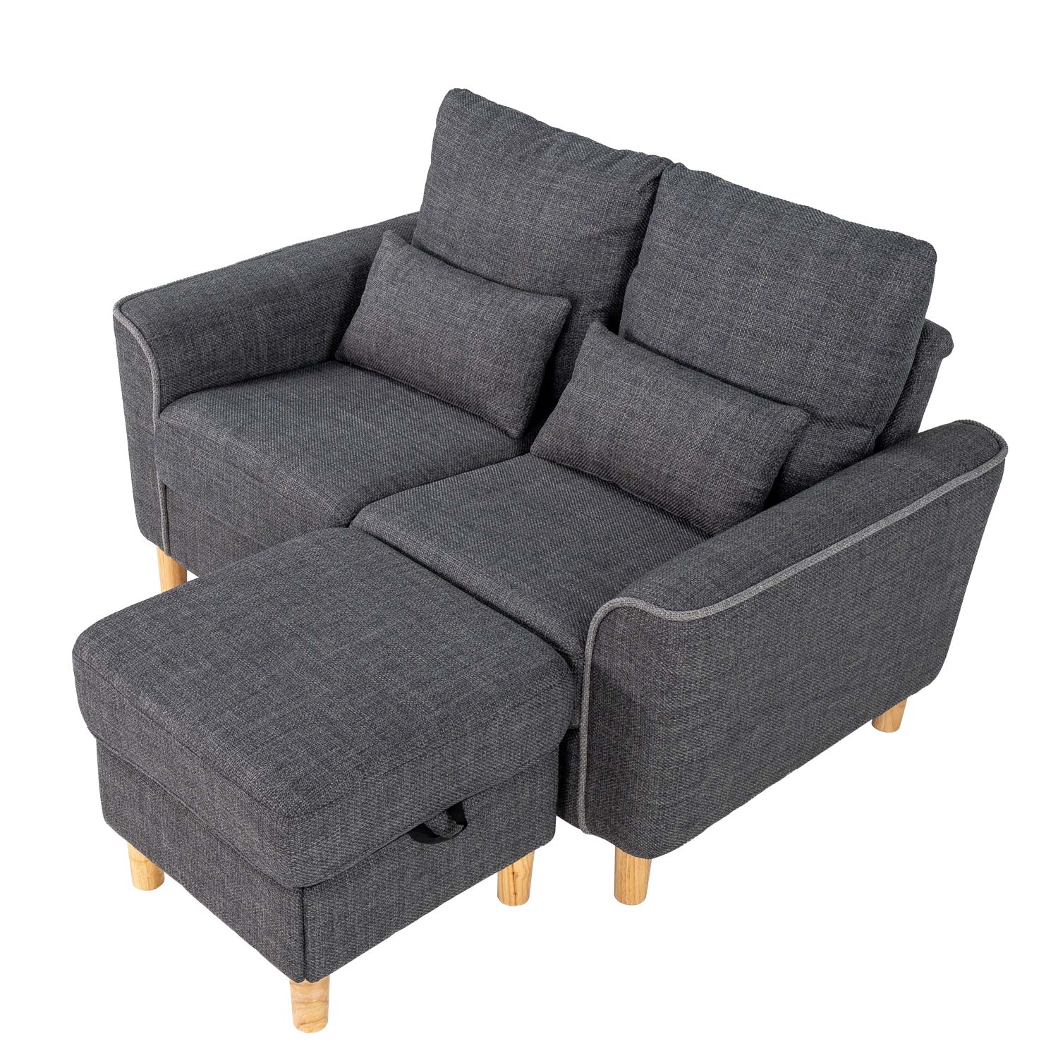 Hroth 2 Seater Sofa,Modular Sofa with Ottoman for Storage,Thickened Fabric Small Sofa, Corner Sofa Suitable for Apartments,Living Rooms and Bedrooms,Dark Grey
