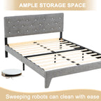 Hroth 4ft6 Headboard Double Bed – Upholstered Bed Frame with Sturdy Wooden Slat Support, Grey Bed Metal Frame, Easy Assembly,Ideal for Compact Space,Light Grey