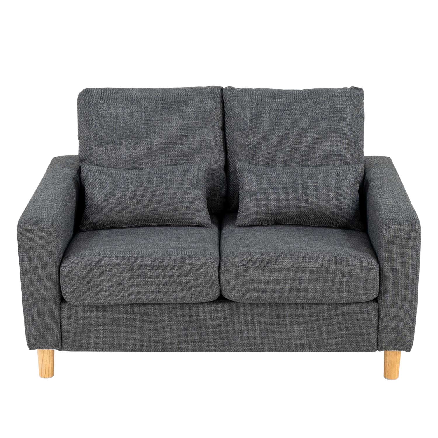 Hroth 2 Seater Sofa,Comfortable Fabric Small Sofa with Thick Cushions and 2 Pillows, Durable Couch with High Weight Capacity,Easy Assembly Sofa for Living Room, Bedroom, Office, Dark Grey