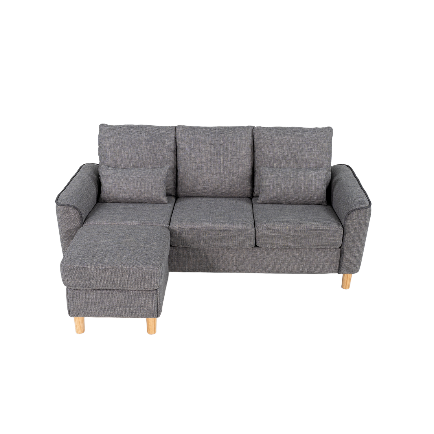 Hroth 3 Seater Sofas,Fabric Modular Sofa with Thick Cushions, 2 Pillows and Storage Ottoman, Comfortable and Durable Sectional Couch for Living Room, Bedroom, Office,Light Grey