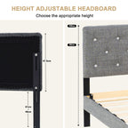 Hroth 4ft6 Headboard Double Bed – Upholstered Bed Frame with Sturdy Wooden Slat Support, Grey Bed Metal Frame, Easy Assembly,Ideal for Compact Space,Light Grey