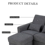 Hroth 2 Seater Sofa with Ottoman,Grey Fabric Sofa with Thickened Cushions, 2 Pillows,Durable L Shape Loveseat for Living Room, Bedroom, Office, Dark Grey