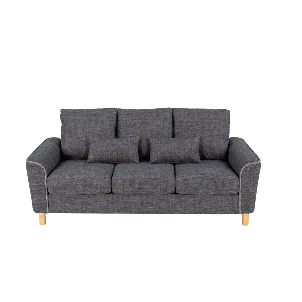 Hroth 3 Seater Sofas,Comfortable Fabric Sofa with Thick Cushions and 2 Pillows, Durable Couch for Living Room, Bedroom, Guest Room, Apartment, Self Assembly,Dark Grey