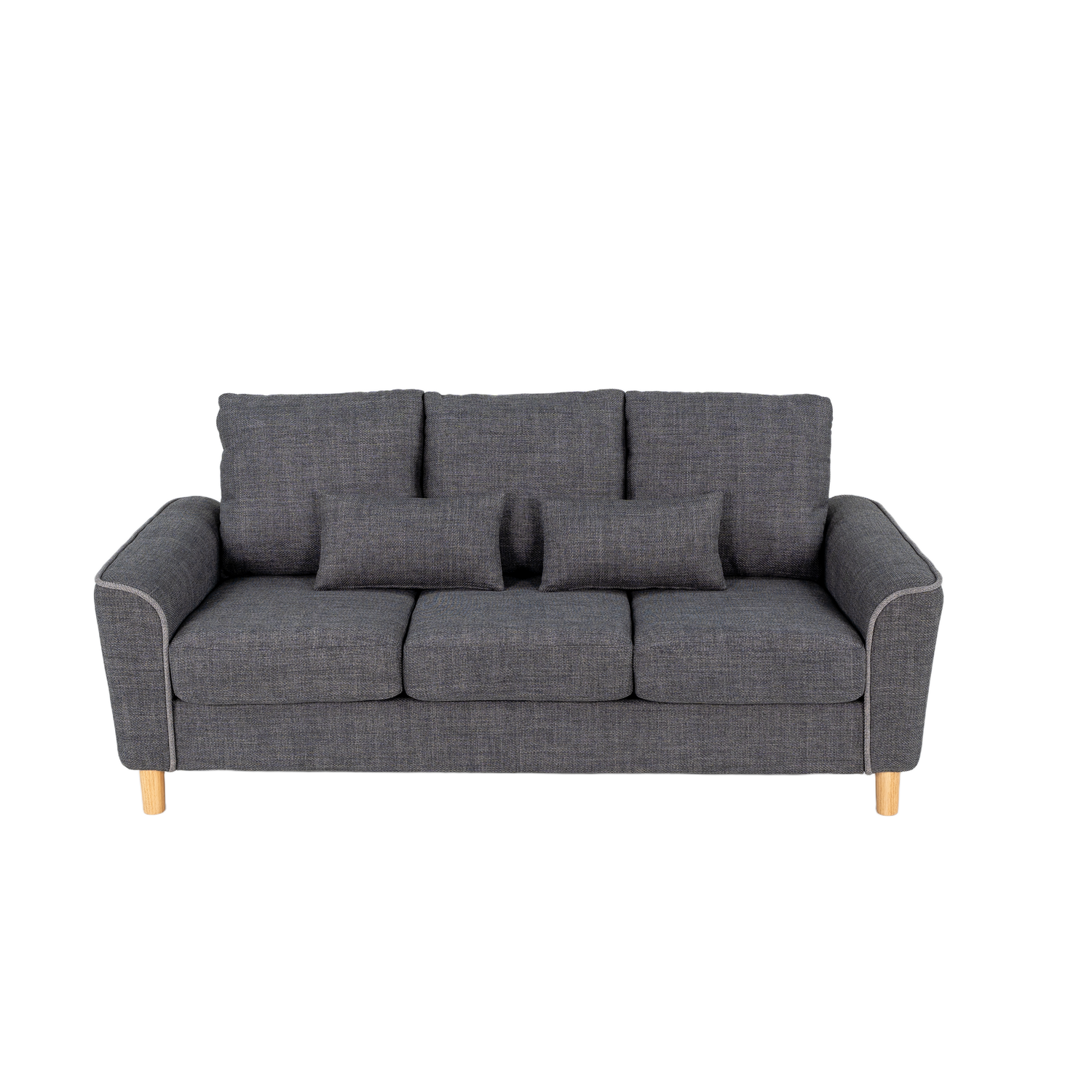 Hroth 3 Seater Sofas,Comfortable Fabric Sofa with Thick Cushions and 2 Pillows, Durable Couch for Living Room, Bedroom, Guest Room, Apartment, Self Assembly,Dark Grey