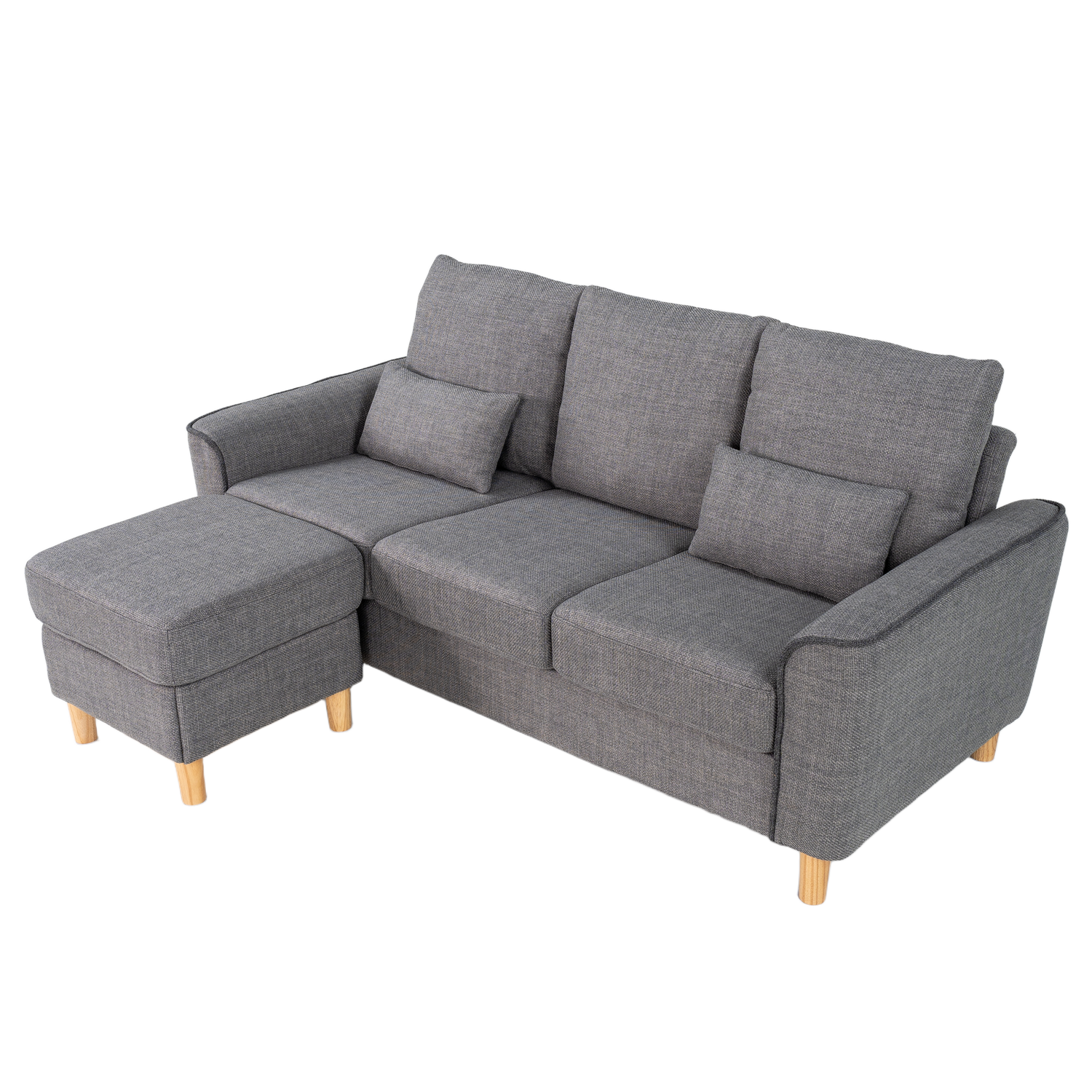 Hroth 3 Seater Sofas,Fabric Modular Sofa with Thick Cushions, 2 Pillows and Storage Ottoman, Comfortable and Durable Sectional Couch for Living Room, Bedroom, Office,Light Grey