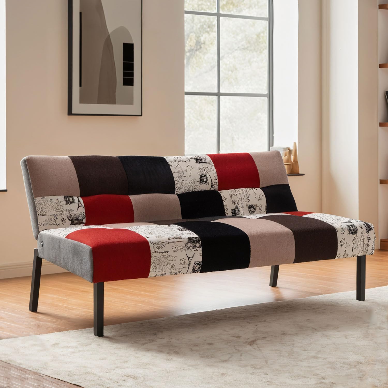 Hroth 3 Seater Folding Sofa Bed,5 Adjustable Backrest Angles,Convertible Bed Settee, 3 Seater Sofa Couch Living Room/Guest Room/Home Office,Multicolored