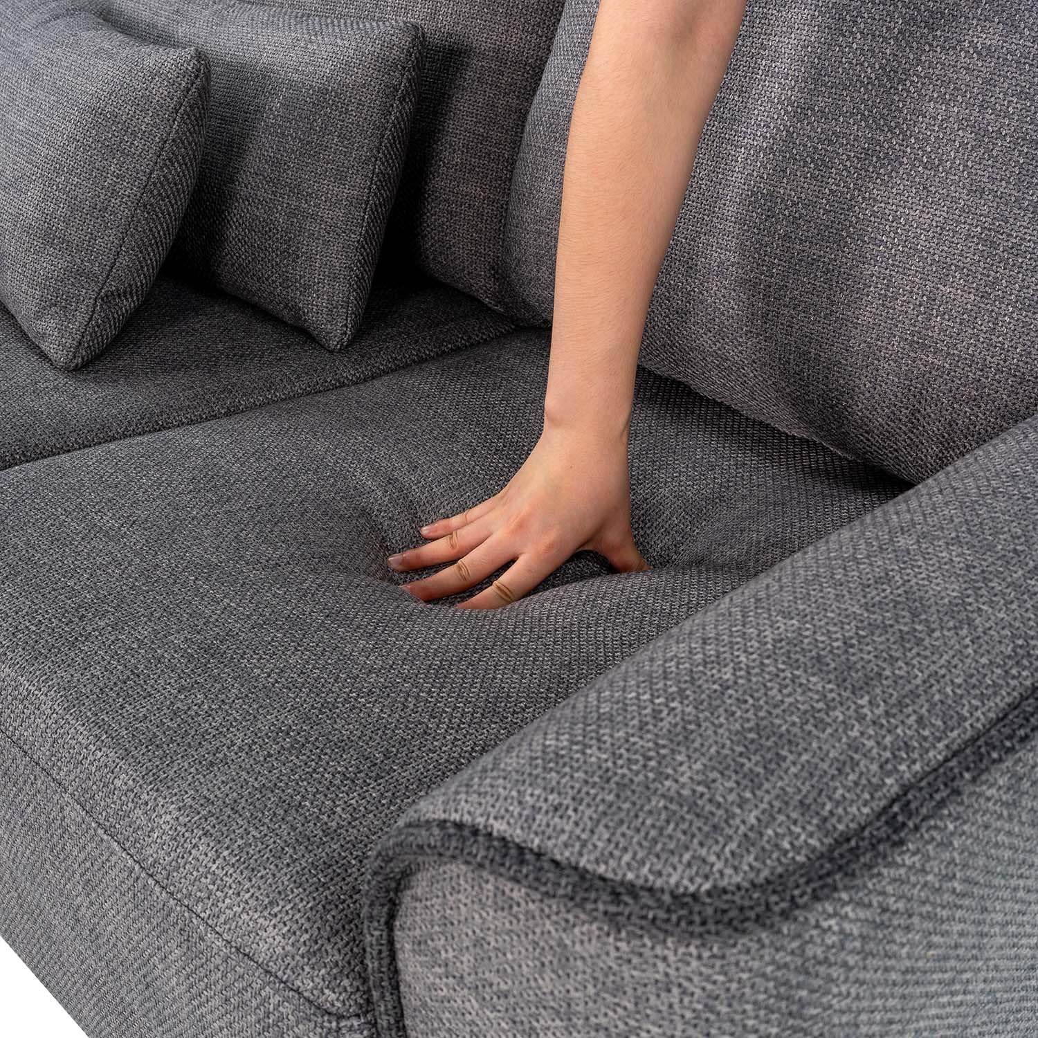 Hroth 3 Seater Sofas,Comfortable Fabric Sofa with Thick Cushions and 2 Pillows, Durable Couch for Living Room, Bedroom, Guest Room, Apartment, Self Assembly,Light Grey