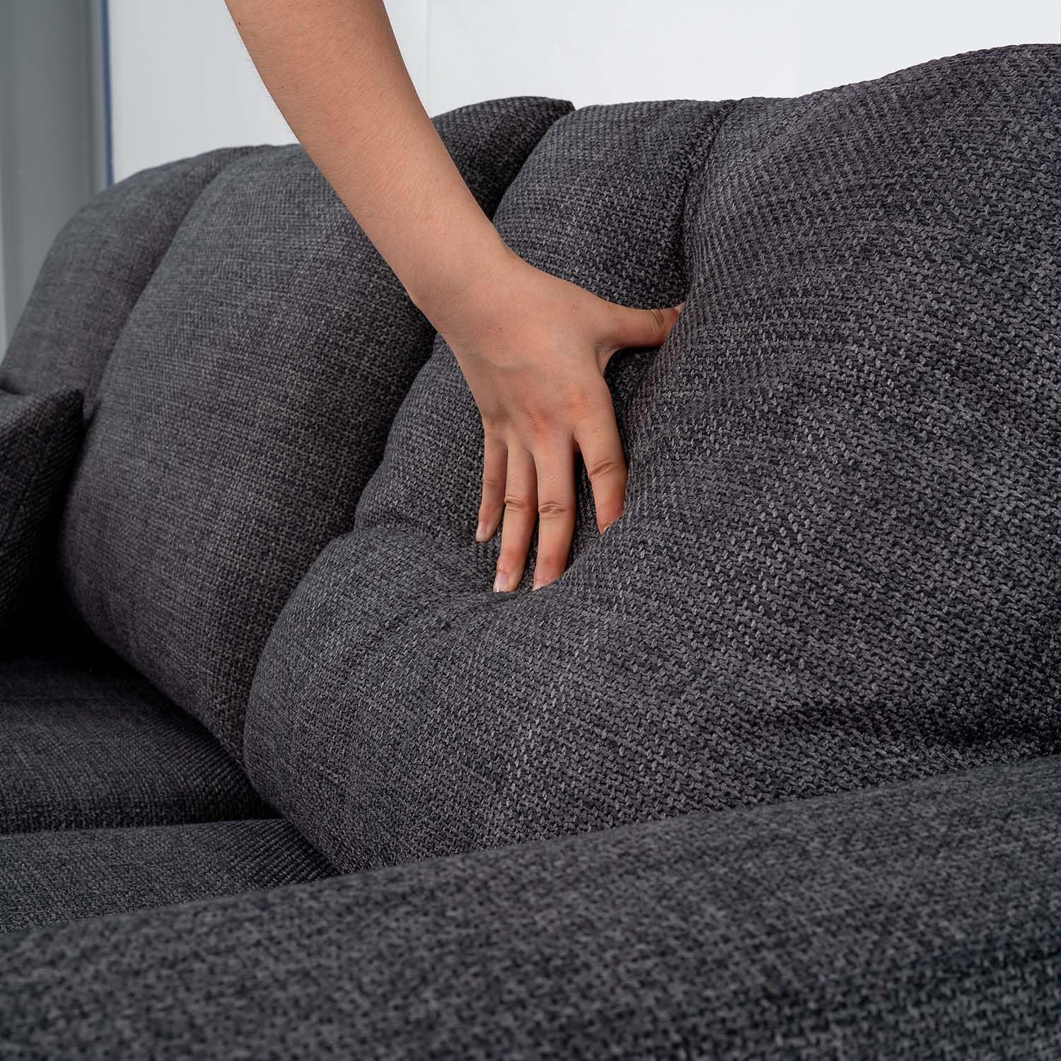 Hroth 3 Seater Sofas, Fabric Sectional Sofa with Storage Ottoman and 2 Pillows, Thick Cushions, High Weight Capacity, L Shape Recliner Settee for Living Room, Bedroom, Office, Dark Grey