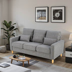 Hroth 3 Seater Sofas，Comfortable Fabric Sofa with Thick Cushions and 2 Pillows, Durable and Space Saving Settee for Living Room, Bedroom, Guest Room, Office, Light Grey