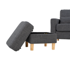 Hroth 3 Seater Sofas, Fabric Sectional Sofa with Storage Ottoman and 2 Pillows, Thick Cushions, High Weight Capacity, L Shape Recliner Settee for Living Room, Bedroom, Office, Dark Grey