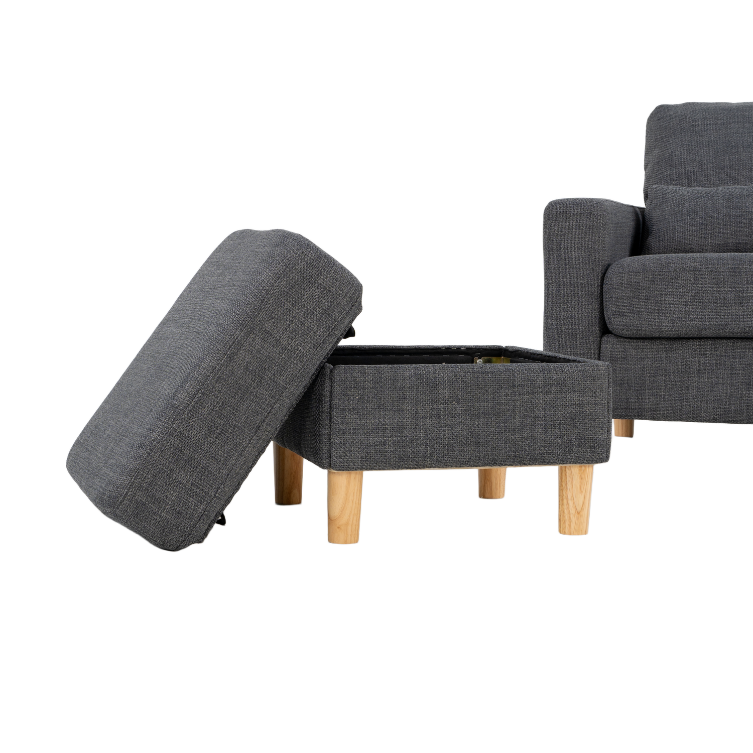 Hroth 3 Seater Sofas, Fabric Sectional Sofa with Storage Ottoman and 2 Pillows, Thick Cushions, High Weight Capacity, L Shape Recliner Settee for Living Room, Bedroom, Office, Dark Grey