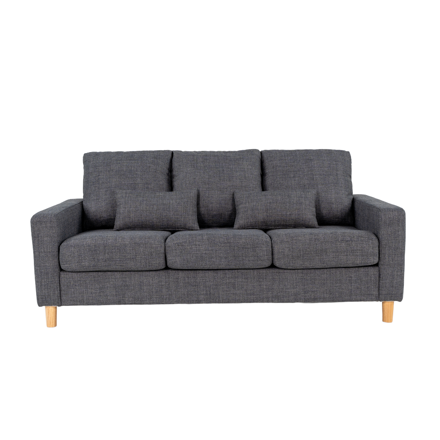 Hroth 3 Seater Sofas, Comfortable Fabric Sofa with Thick Cushions and 2 Pillows, Durable and Space Saving Settee for Living Room, Bedroom, Guest Room, Office, Dark Grey
