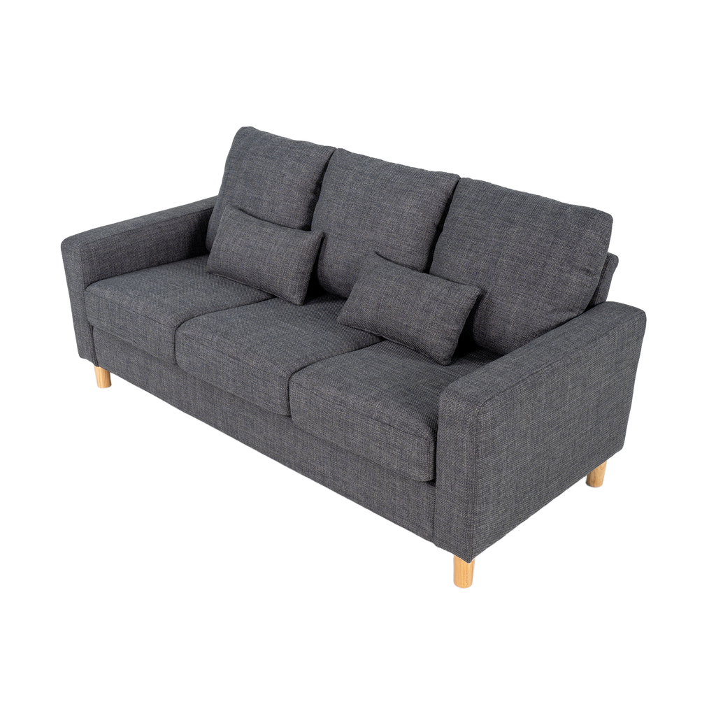 Hroth 3 Seater Sofas, Comfortable Fabric Sofa with Thick Cushions and 2 Pillows, Durable and Space Saving Settee for Living Room, Bedroom, Guest Room, Office, Dark Grey