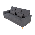 Hroth 3 Seater Sofas, Comfortable Fabric Sofa with Thick Cushions and 2 Pillows, Durable and Space Saving Settee for Living Room, Bedroom, Guest Room, Office, Dark Grey